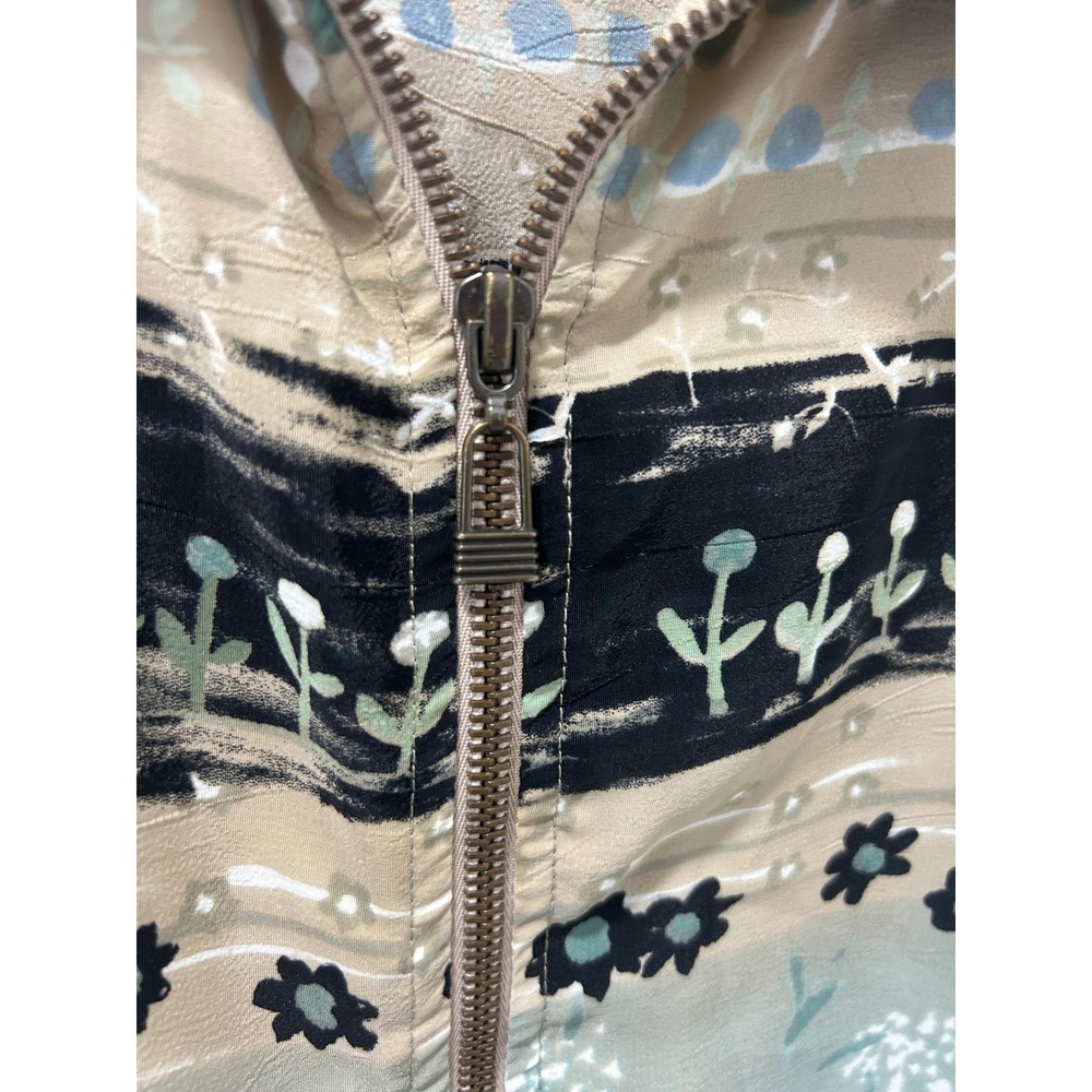 Vintage TAG Floral Stripe Zip Up Jacket Tan Sage Green Botanical Medium 84011 - Picture 2 of 12